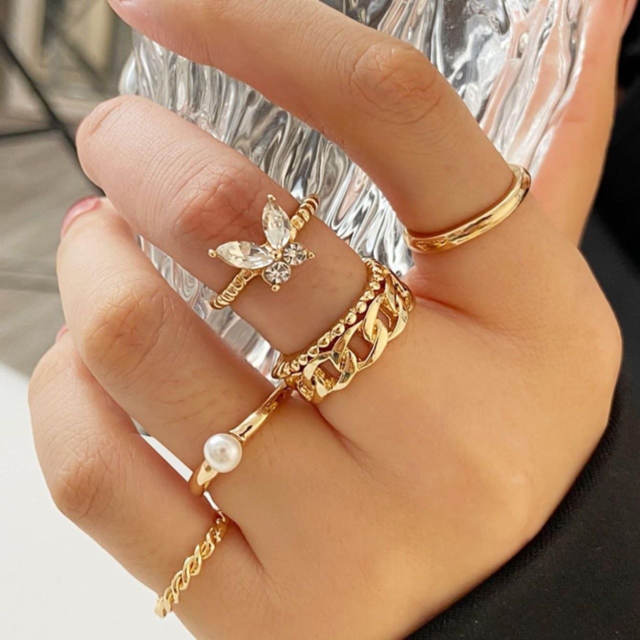 Golden Stone Butterfly Earring Set