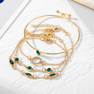 4Pcs Green stone Bracelet Set_img_1
