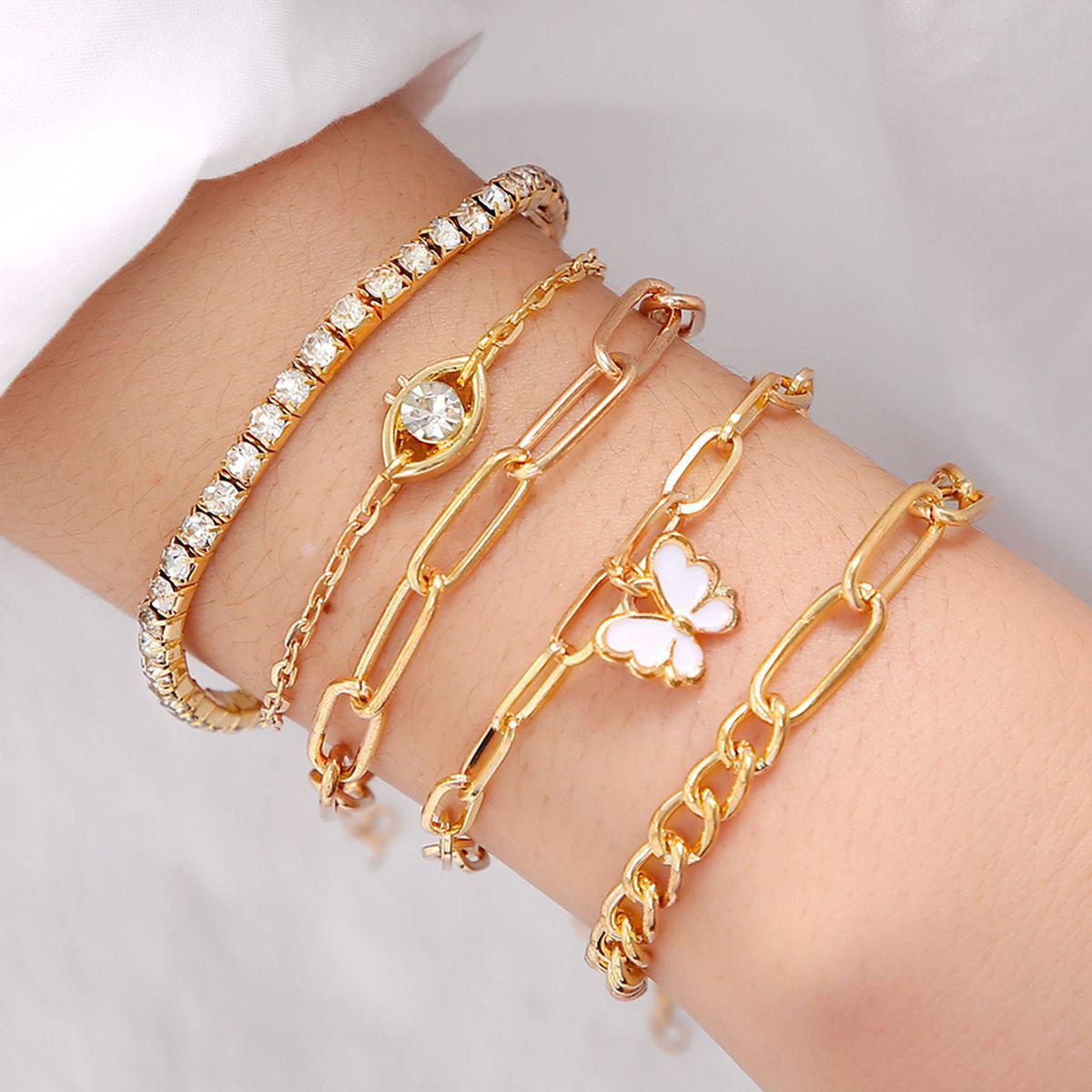 Golden stone Butterfly Bracelet Set (5Pcs)