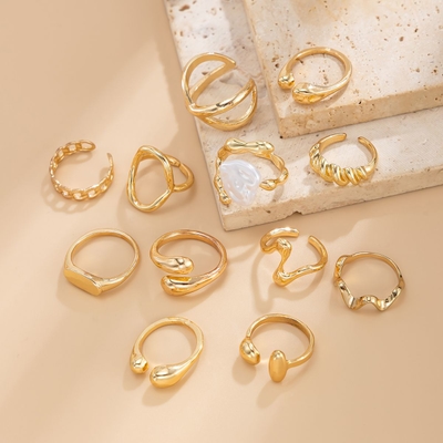 Fashionable Gold Chic Rings With Pearl Knuckle RingSet (12pcs)_img_2