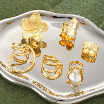 Fashionable Gold Chic Rings With Pearl Knuckle RingSet (6pcs)_img_2