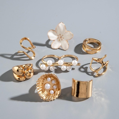 8Pcs Gold Plated Elegant Ring set combo_img_2