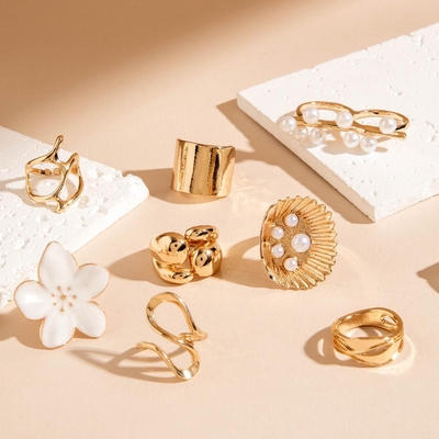 8Pcs Gold Plated Elegant Ring set combo_img_1