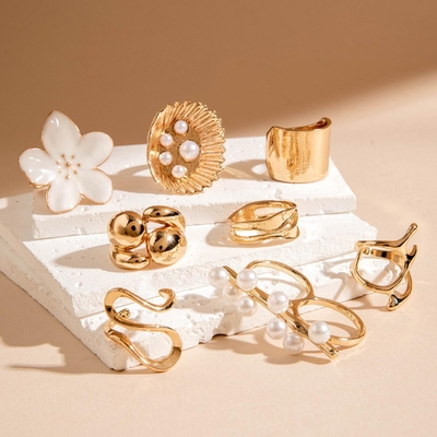 8Pcs Gold Plated Elegant Ring set combo_img_3