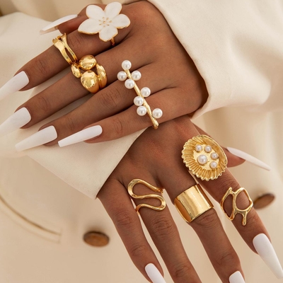 8Pcs Gold Plated Elegant Ring set combo_img_0
