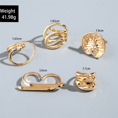 Gold Colour Smooth Geometric Open Rings Set (6Pcs/Set)_img_3