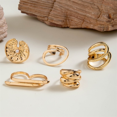 Gold Colour Smooth Geometric Open Rings Set (6Pcs/Set)_img_2
