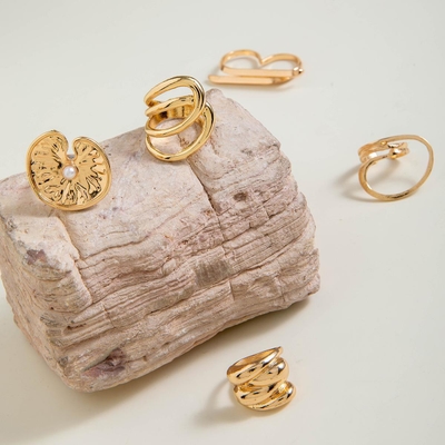 Gold Colour Smooth Geometric Open Rings Set (6Pcs/Set)_img_1