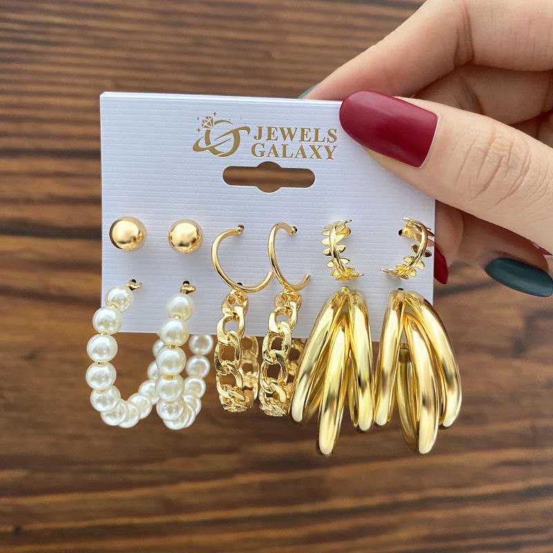 6Pairs Golden Hoop Earrings Set_img_0