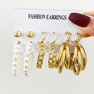 6Pairs Golden Hoop Earrings Set_img_2