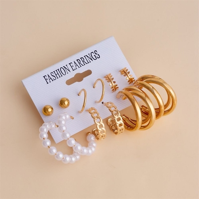 6Pairs Golden Hoop Earrings Set_img_1