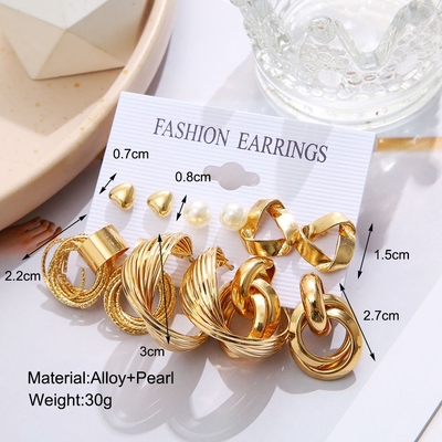 Trending golden earring set (6Pairs)_img_4