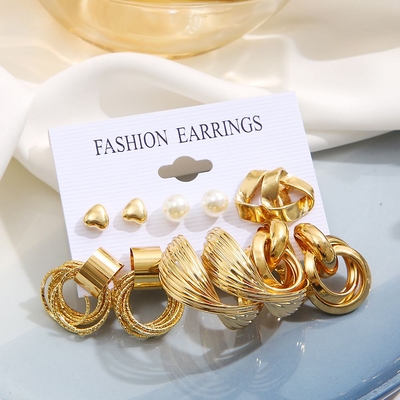 Trending golden earring set (6Pairs)_img_3