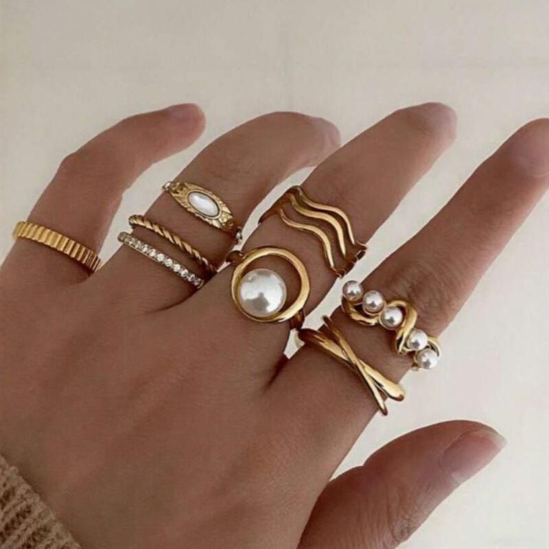 8Pcs Golden Pearl Ring Set_img_5