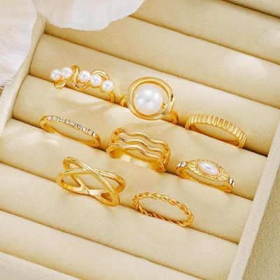 8Pcs Golden Pearl Ring Set_img_2