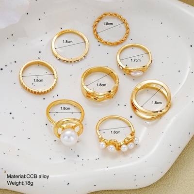 8Pcs Golden Pearl Ring Set_img_4