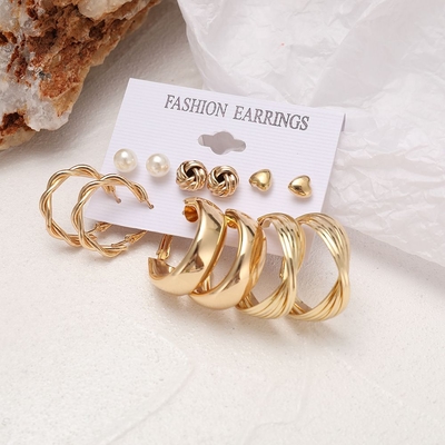 6Pairs Golden Hoop Earrings Set_img_1