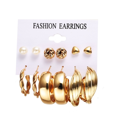 6Pairs Golden Hoop Earrings Set_img_3