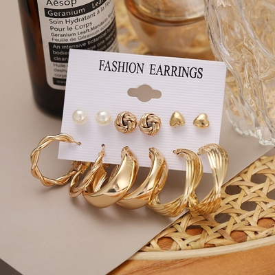 6Pairs Golden Hoop Earrings Set_img_0