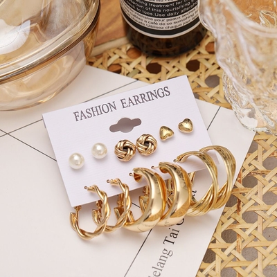 6Pairs Golden Hoop Earrings Set_img_2