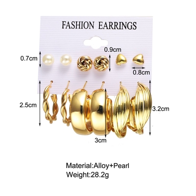 6Pairs Golden Hoop Earrings Set_img_4