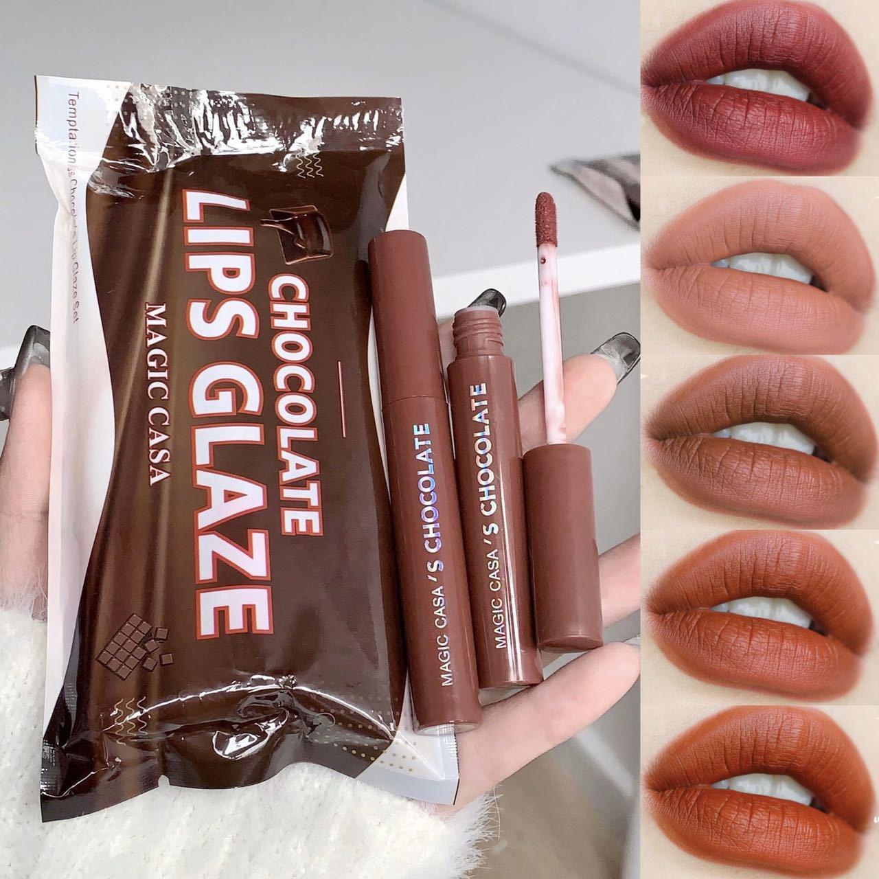 Chocolate Lipgloss Lipstick Set (5Pcs)