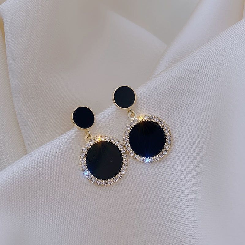 black round stone earrings