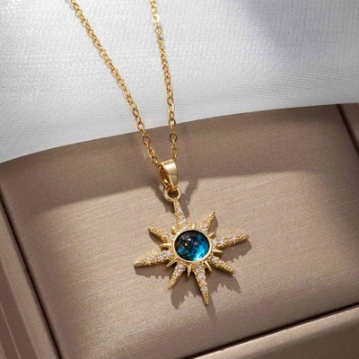 Zircon Moon Planet Pendant Necklace💖_img_1