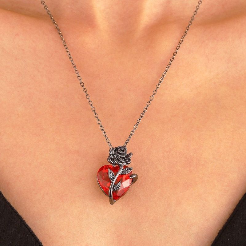 red heart rose pendant