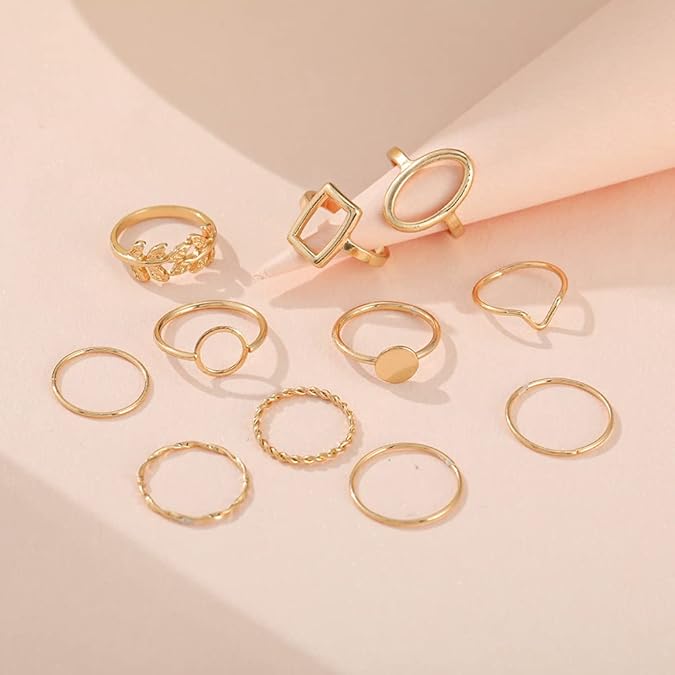 11Pcs Geometric Leaf Ring Set_img_2