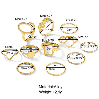 11Pcs Geometric Leaf Ring Set_img_3