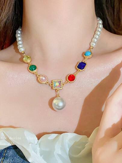 Victorian Statement Chunky Cluster Pearl Choker Necklace_img_1