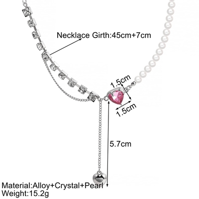 Fringe Love Pearl Pink Crystal Patchwork Necklace_img_4