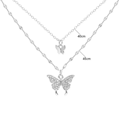 Double Layer shiny Butterfly Necklace Stainless Steel_img_6