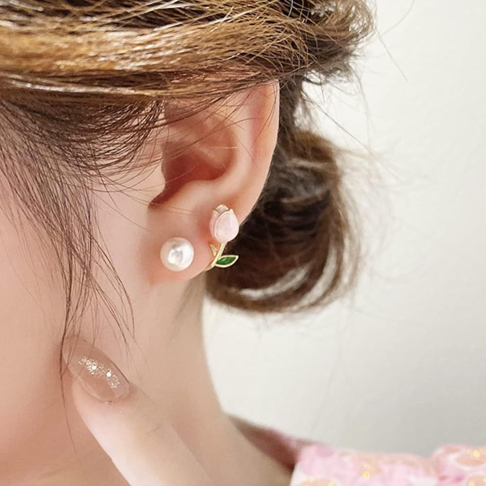 French Light Luxury Tulip Flower Stud Earrings