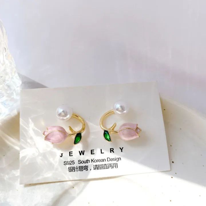 French Light Luxury Tulip Flower Stud Earrings_img_1