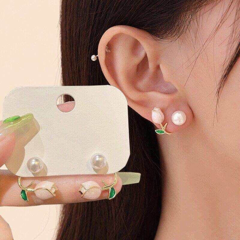 French Light Luxury Tulip Flower Stud Earrings_img_2