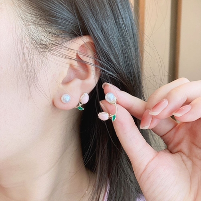French Light Luxury Tulip Flower Stud Earrings_img_4