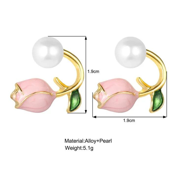 French Light Luxury Tulip Flower Stud Earrings_img_5