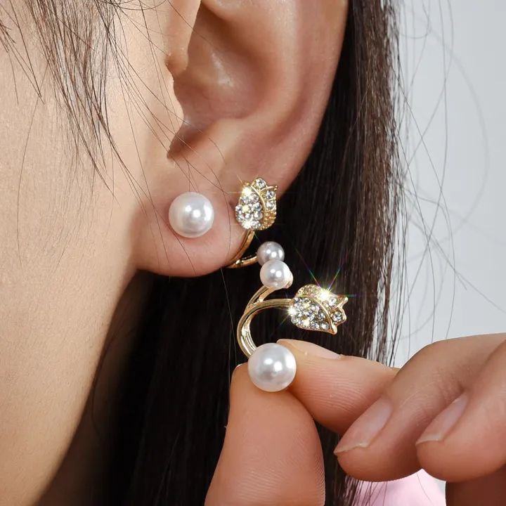 French Luxury Crystal Tulip Flower Stud Earrings_img_2