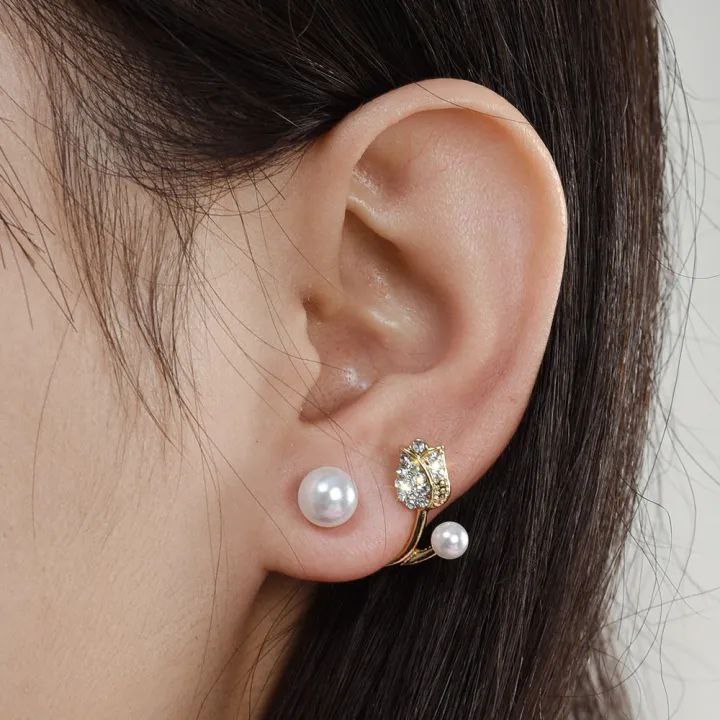 French Luxury Crystal Tulip Flower Stud Earrings_img_4