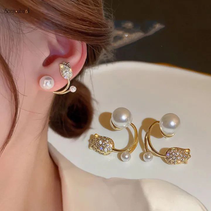 French Luxury Crystal Tulip Flower Stud Earrings_img_6