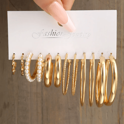 6 Pairs Vintage Hoop Earrings Set_img_1