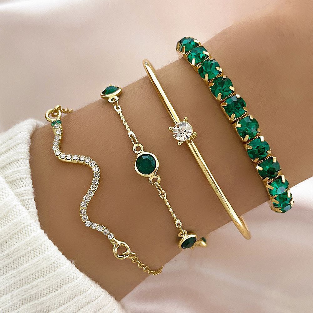 4pcs Golden Green Stone snake bracelet set 💚