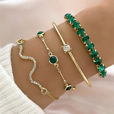 4pcs Golden Green Stone snake bracelet set 💚_img_0