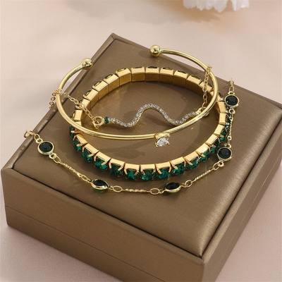 4pcs Golden Green Stone snake bracelet set 💚_img_1
