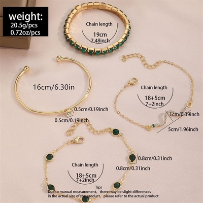 4pcs Golden Green Stone snake bracelet set 💚_img_2