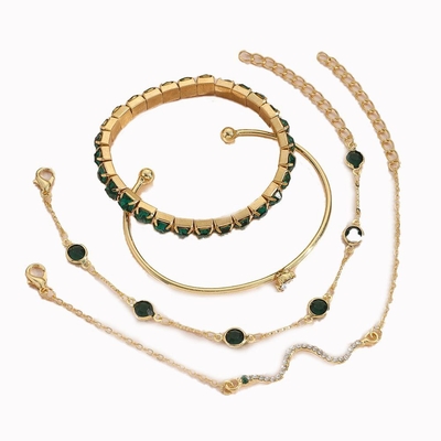 4pcs Golden Green Stone snake bracelet set 💚_img_3