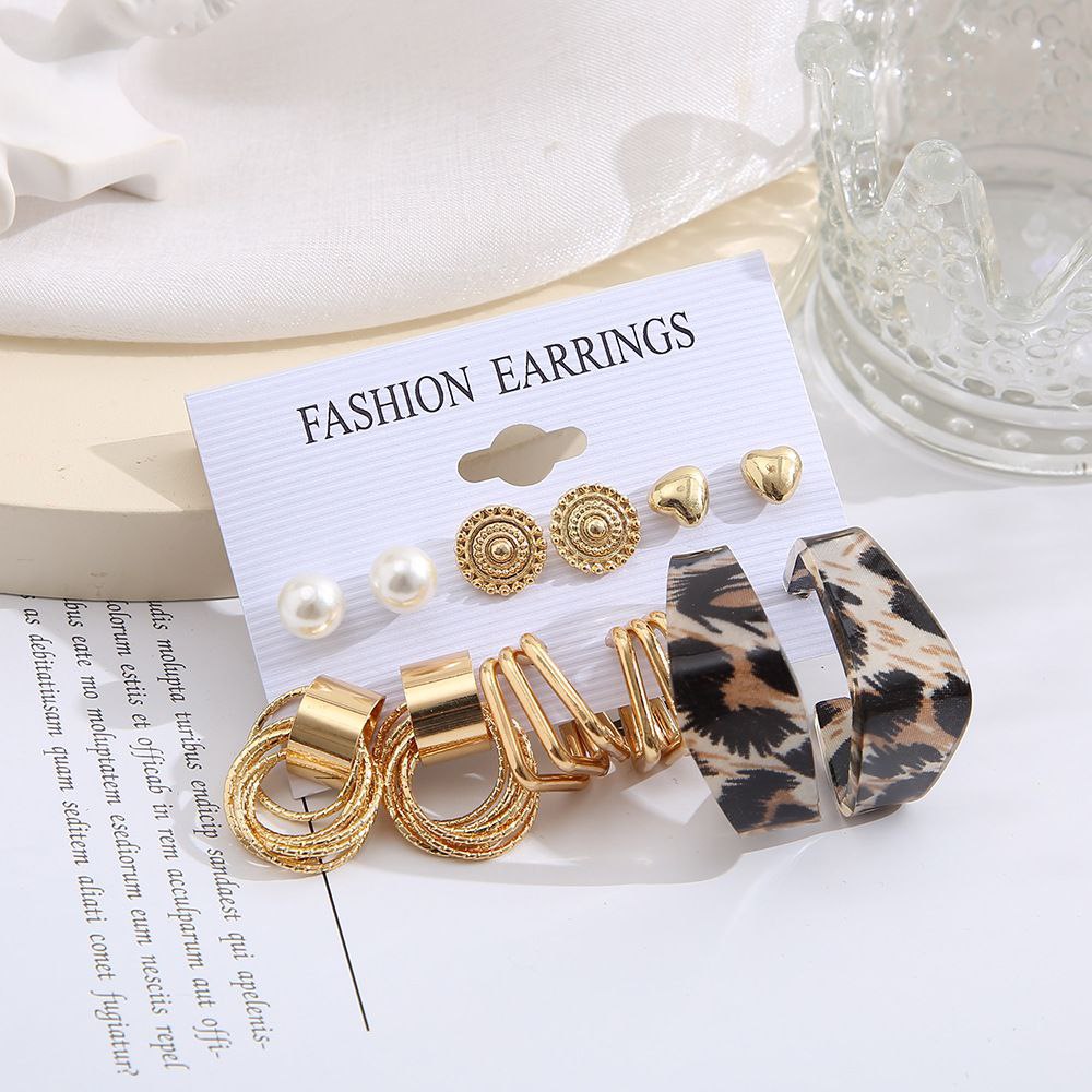 6Pair Elegant Leopard Print Earrings Set