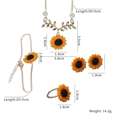 4Pcs/Set Sunflower Pendant, Stud Earrings, Ring, Bracelet_img_3